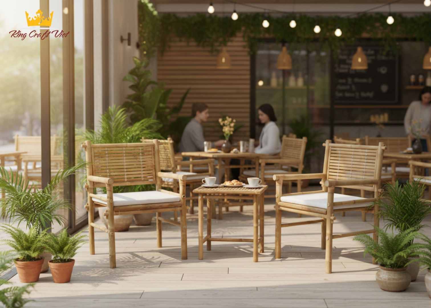 Handmade bamboo coffee table in modern cafe