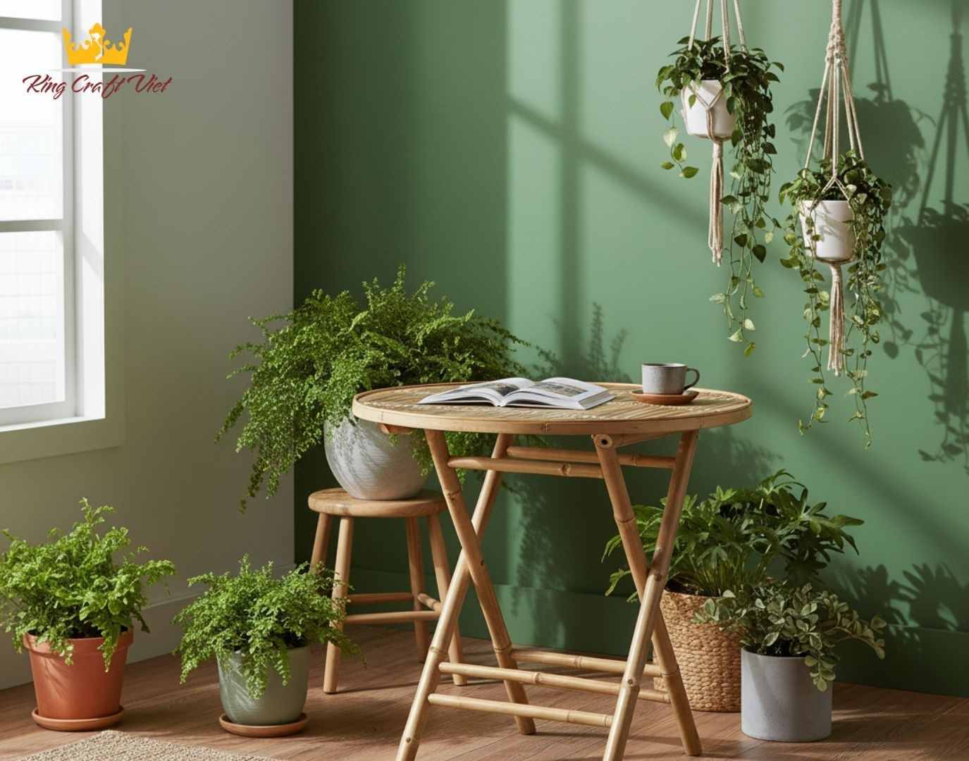Handmade bamboo table in eco-friendly home decor