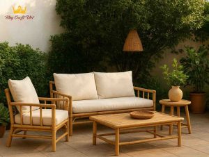 Modern bamboo outdoor furniture enhancing patio and garden design