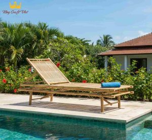 Outdoor bamboo furniture with bamboo poolside loungers