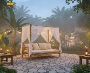 Outdoor resort style bamboo bed