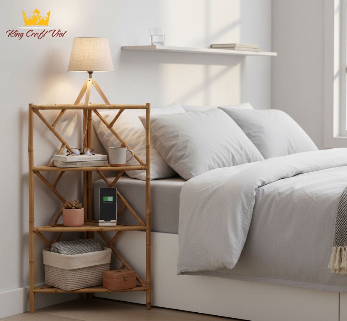 Use handmade bamboo shelf in the bedroom