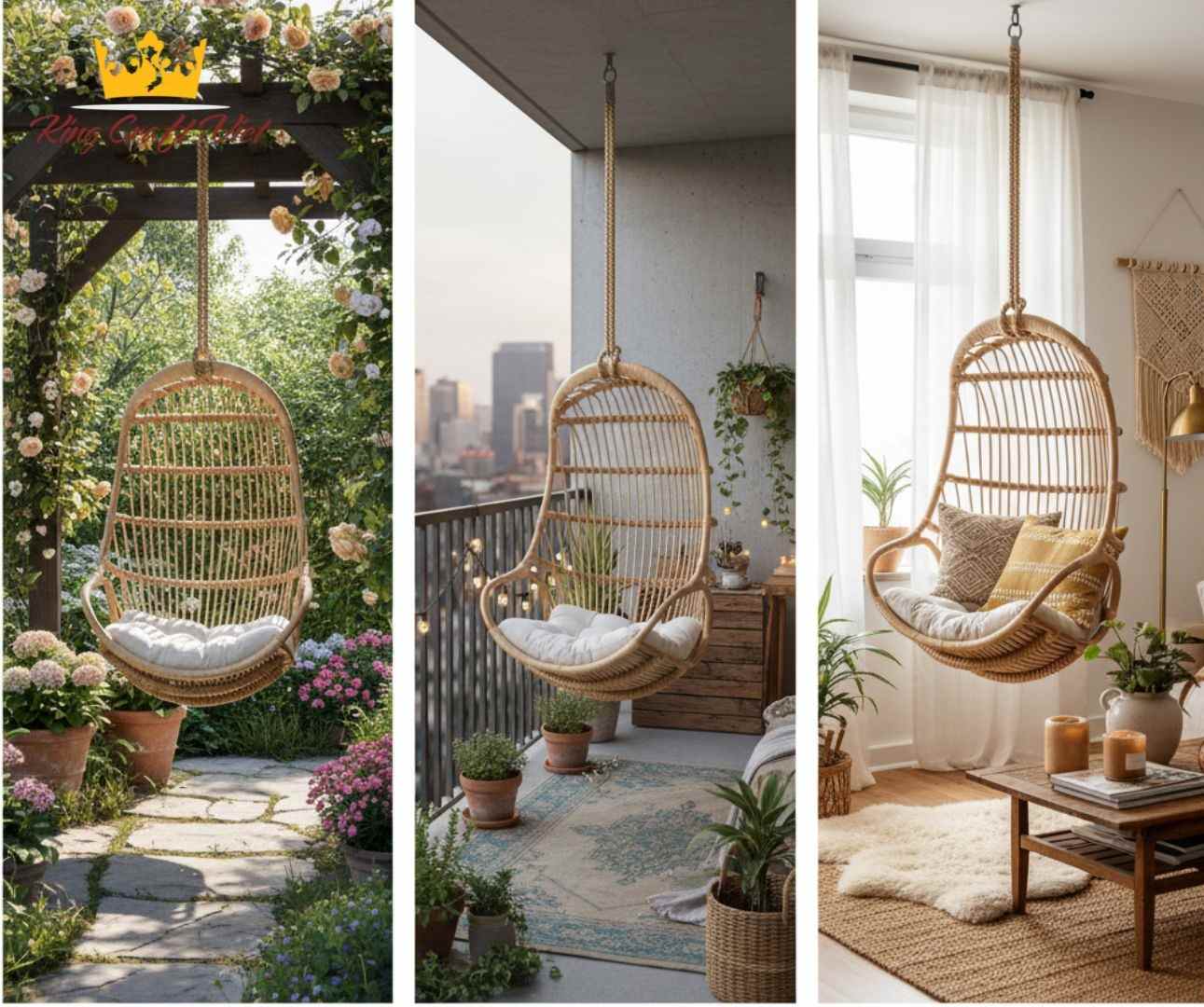 Rattan Hanging Chair is suitable for garden, balcony, or indoor space.