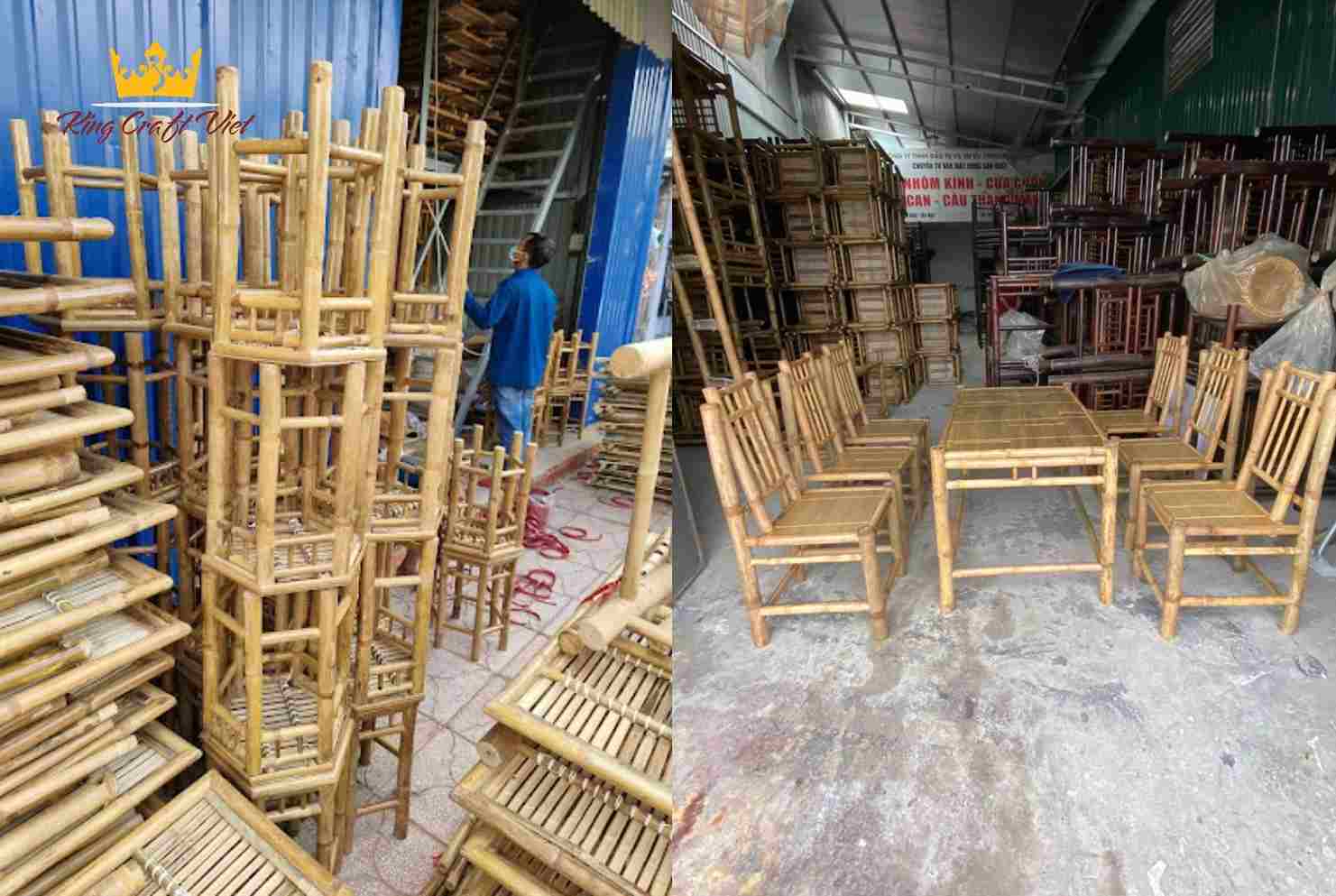 Bamboo chairs and table handcrafted at King Craft Viet.