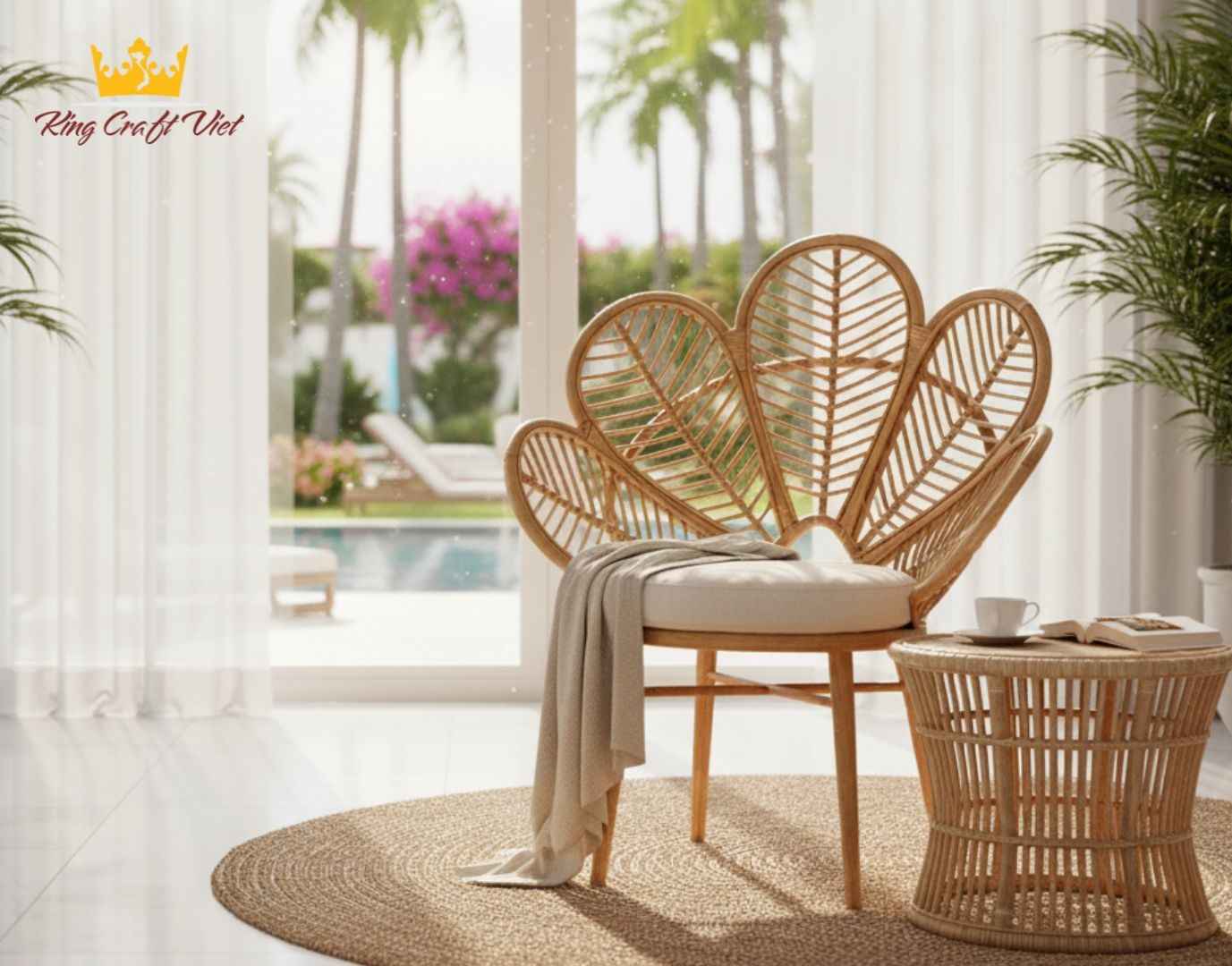 Eco-friendly handmade rattan chairs in a resort