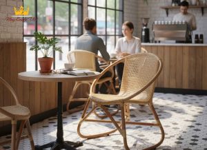 Handmade rattan chairs in coffee shop
