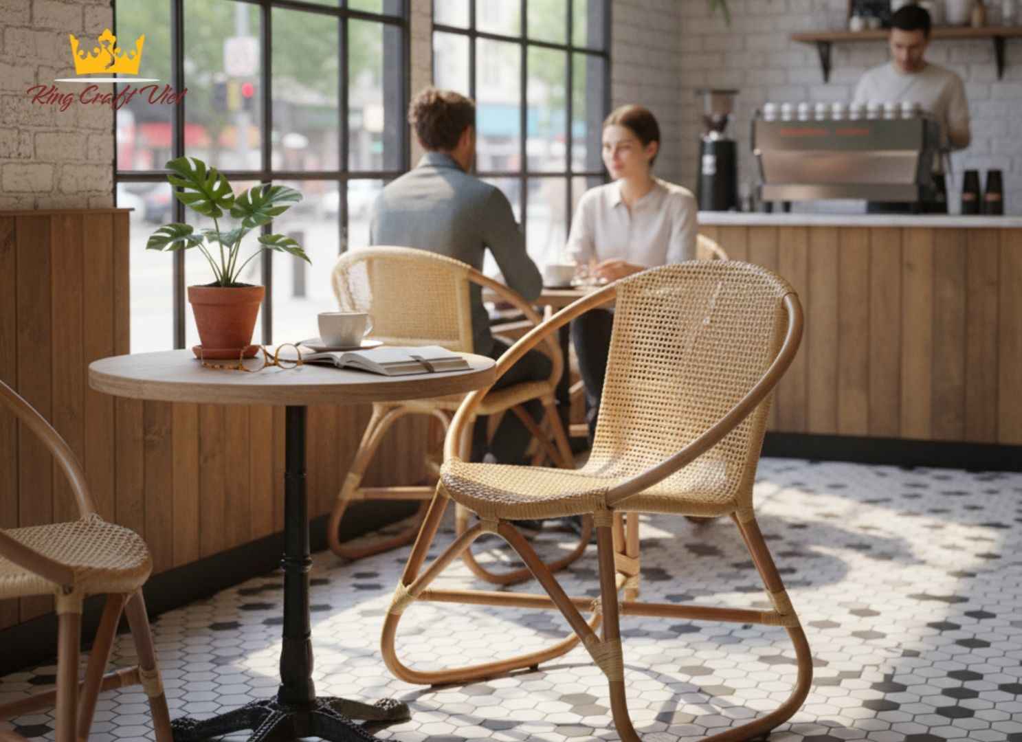 Handmade rattan chairs in coffee shop