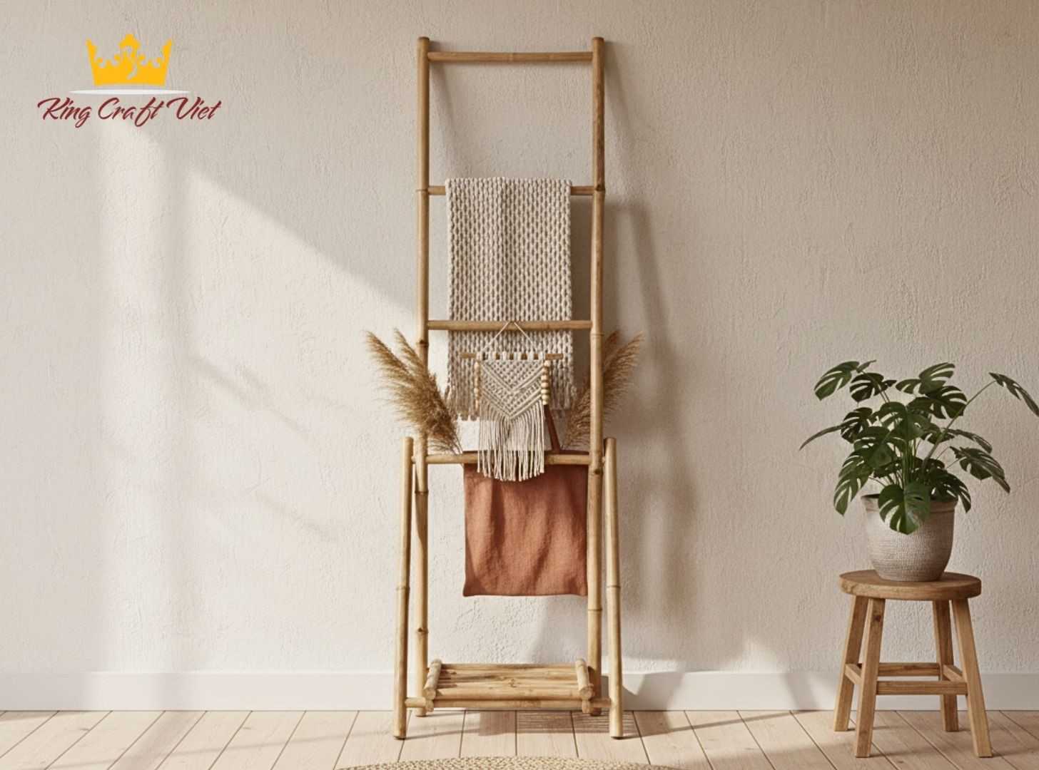 Bamboo ladder leaning against the wall in the living room