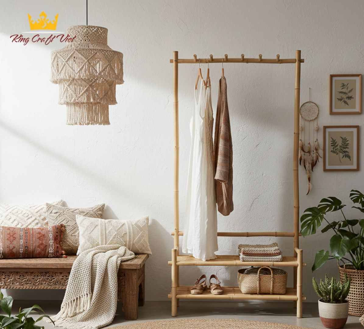Eco-friendly bamboo clothing rack for indoor home decor