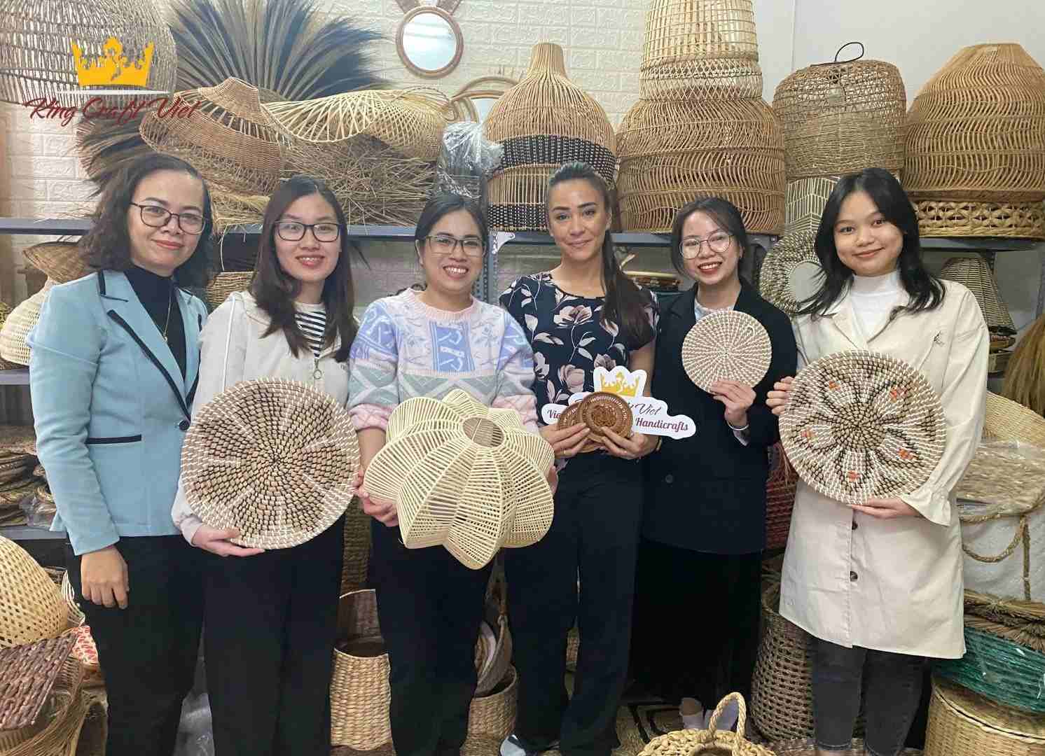 Handicraft products are displayed at the KingcraftViet showroom.