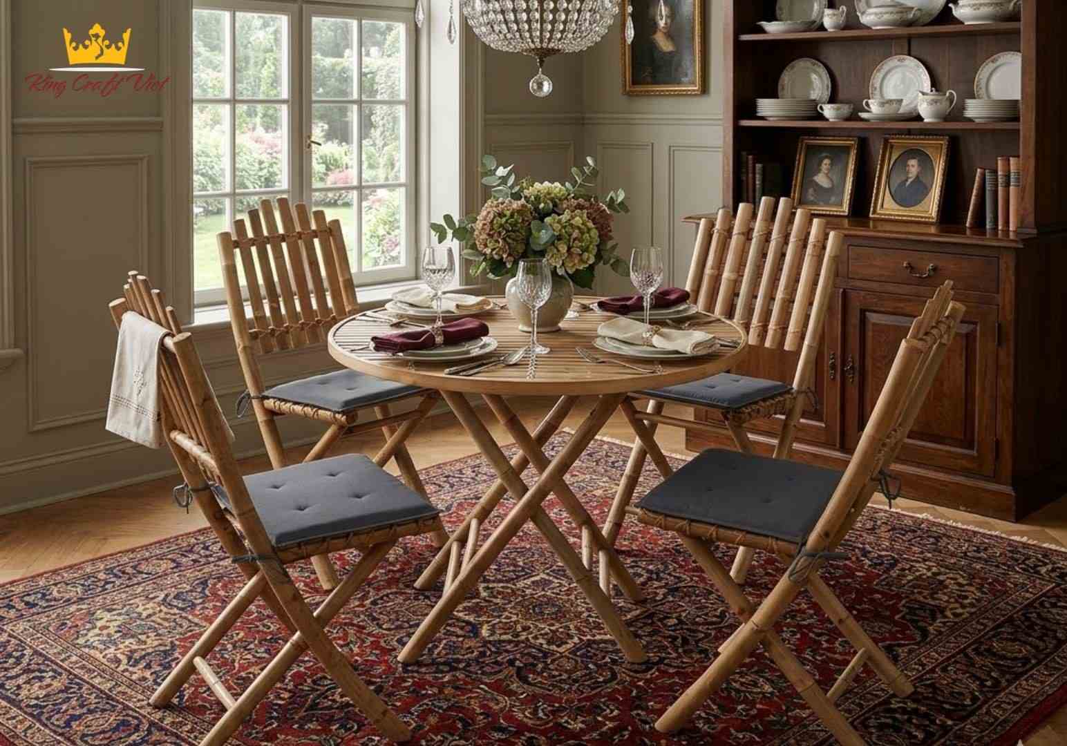 Handmade Vietnamese bamboo dining table and chair set