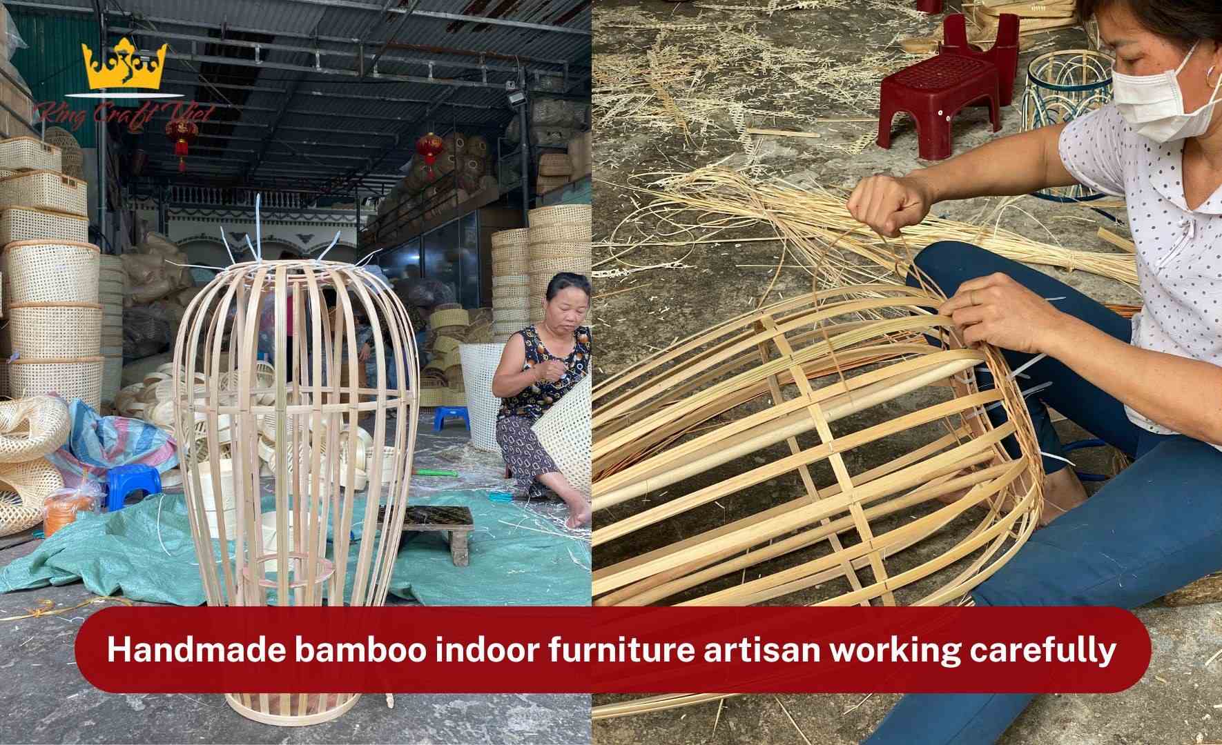 Handmade bamboo indoor furniture artisan working carefully