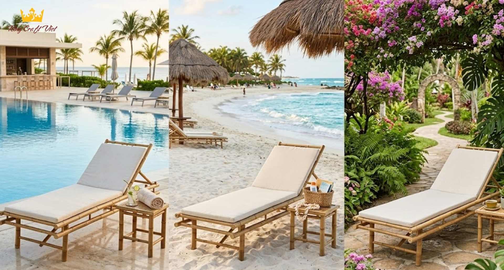 Sun beds can be placed in various locations (pool, beach, garden).