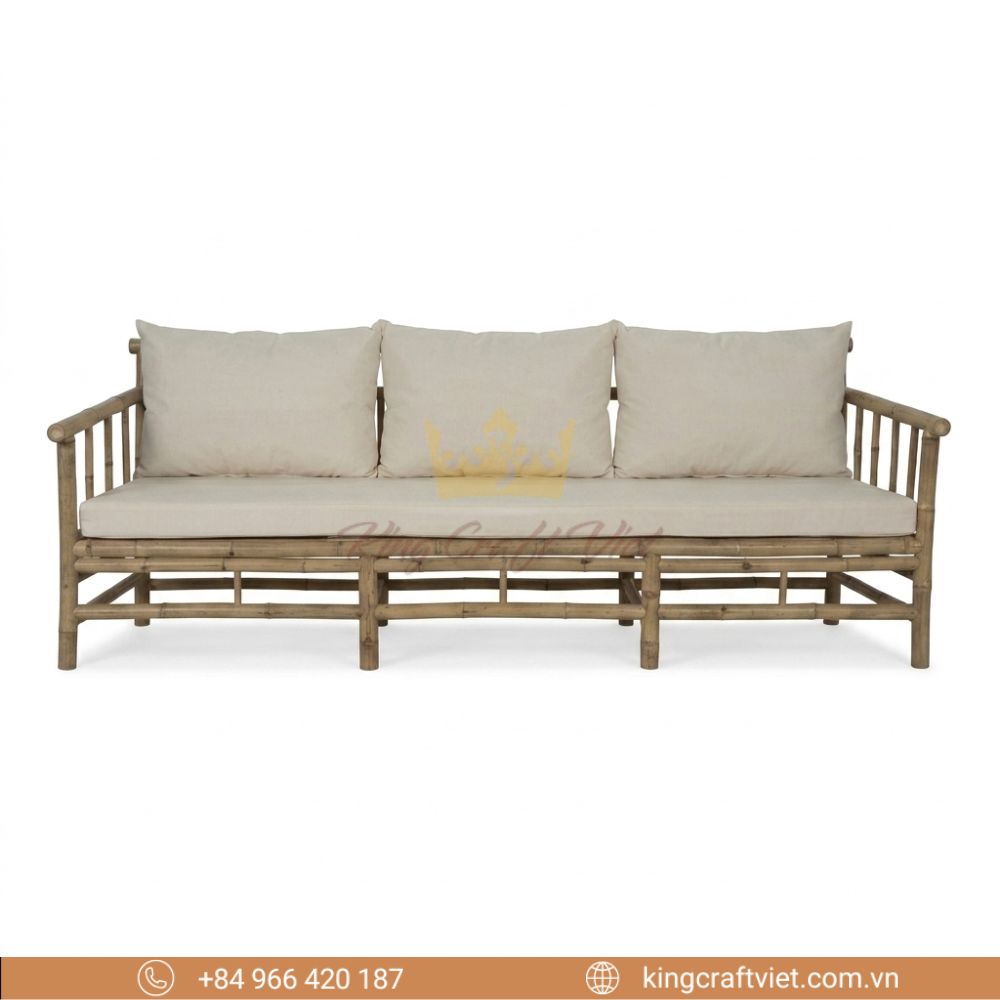 3 Seat Bamboo Bench with Cushion