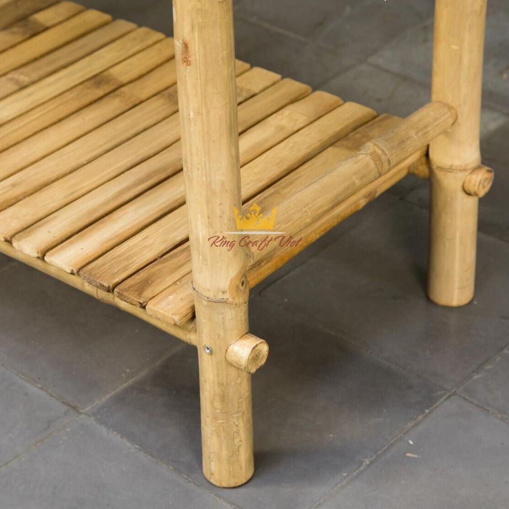 Bamboo table lower shelf close-up