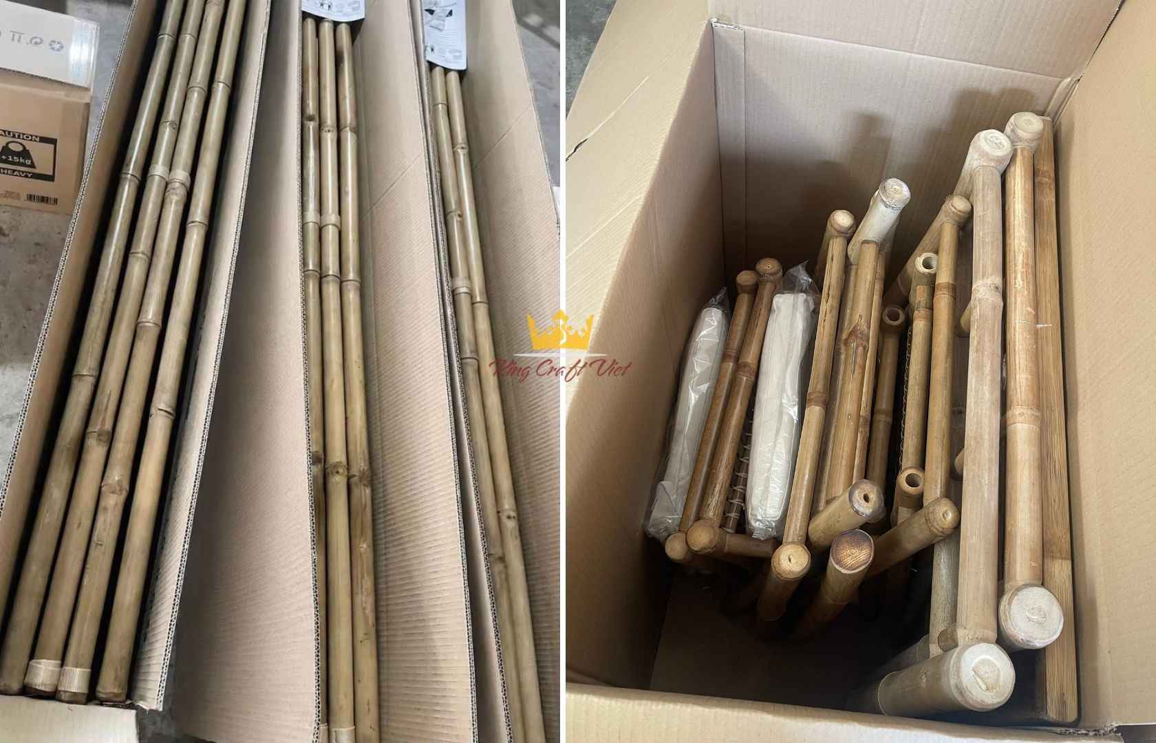 Carefully packed bamboo furniture for safe international shipping