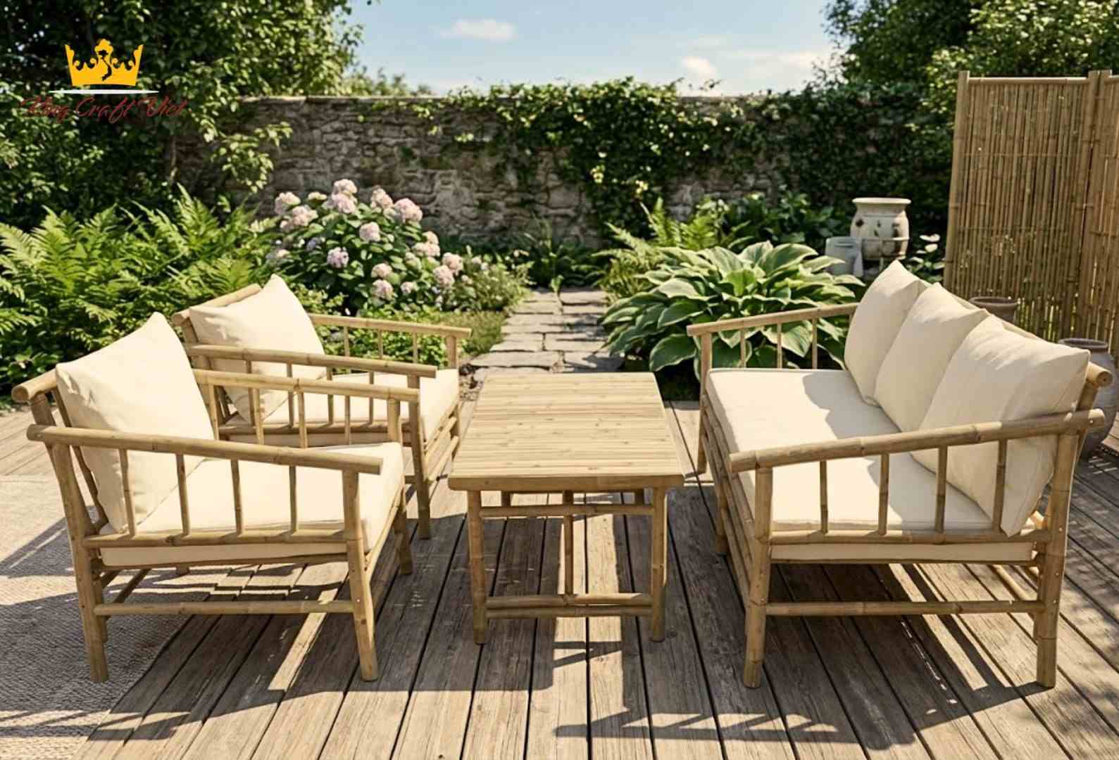Handcrafted bamboo outdoor furniture set for garden and patio