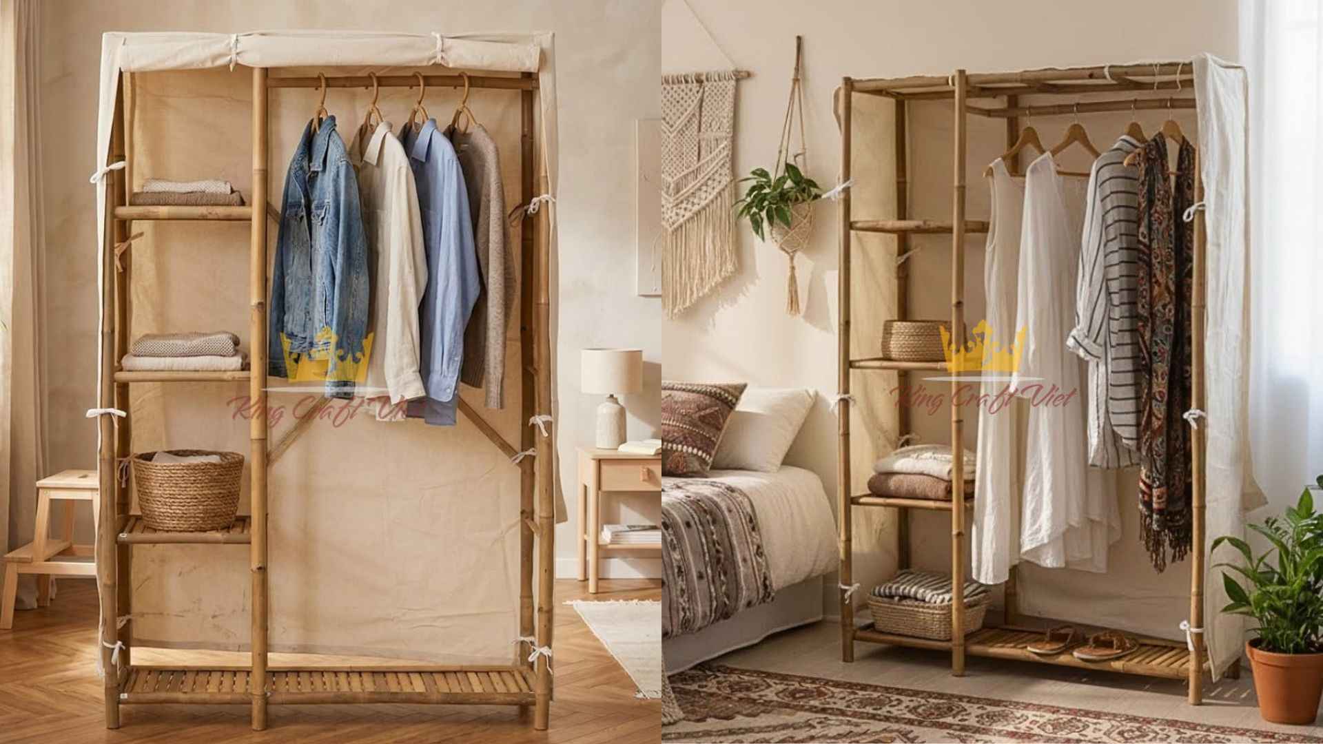 Handcrafted bamboo wardrobe for modern bedroom