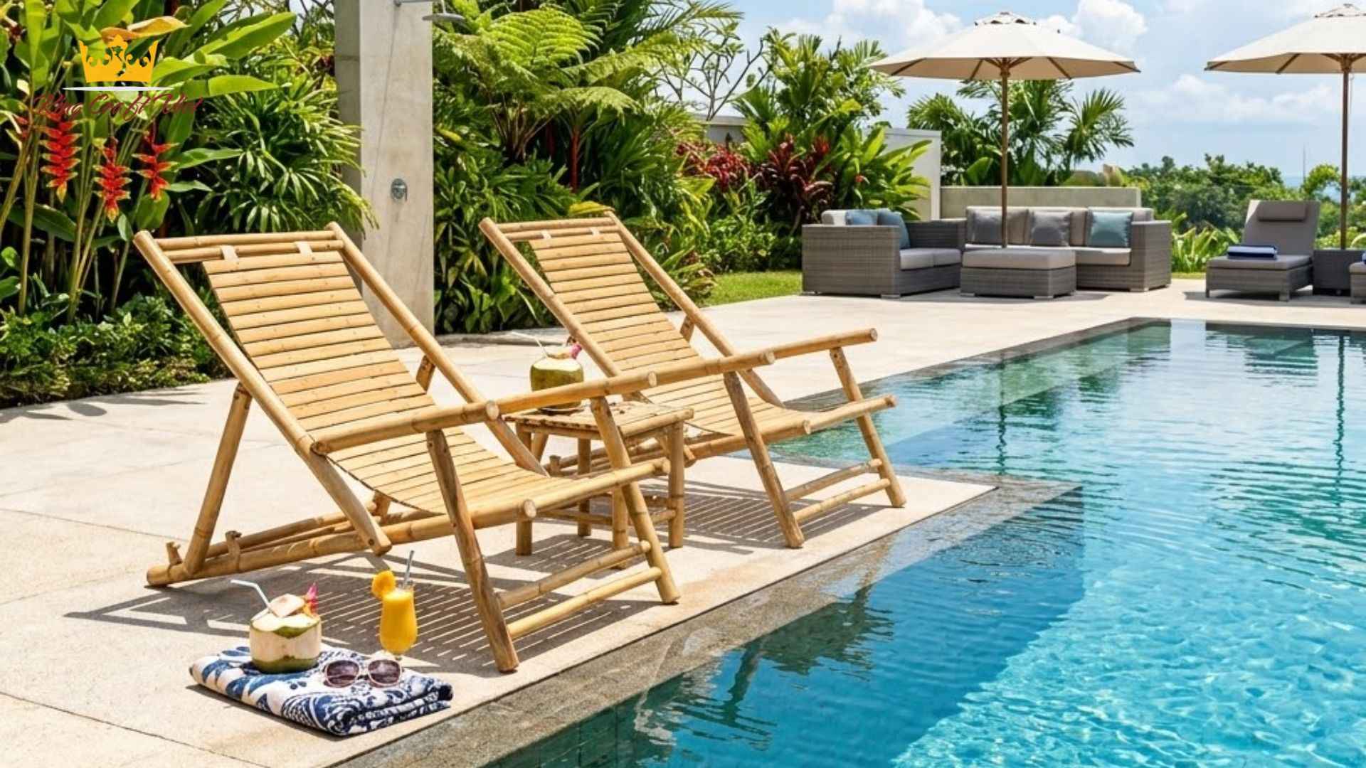 Bamboo sun lounger for poolside outdoor spaces