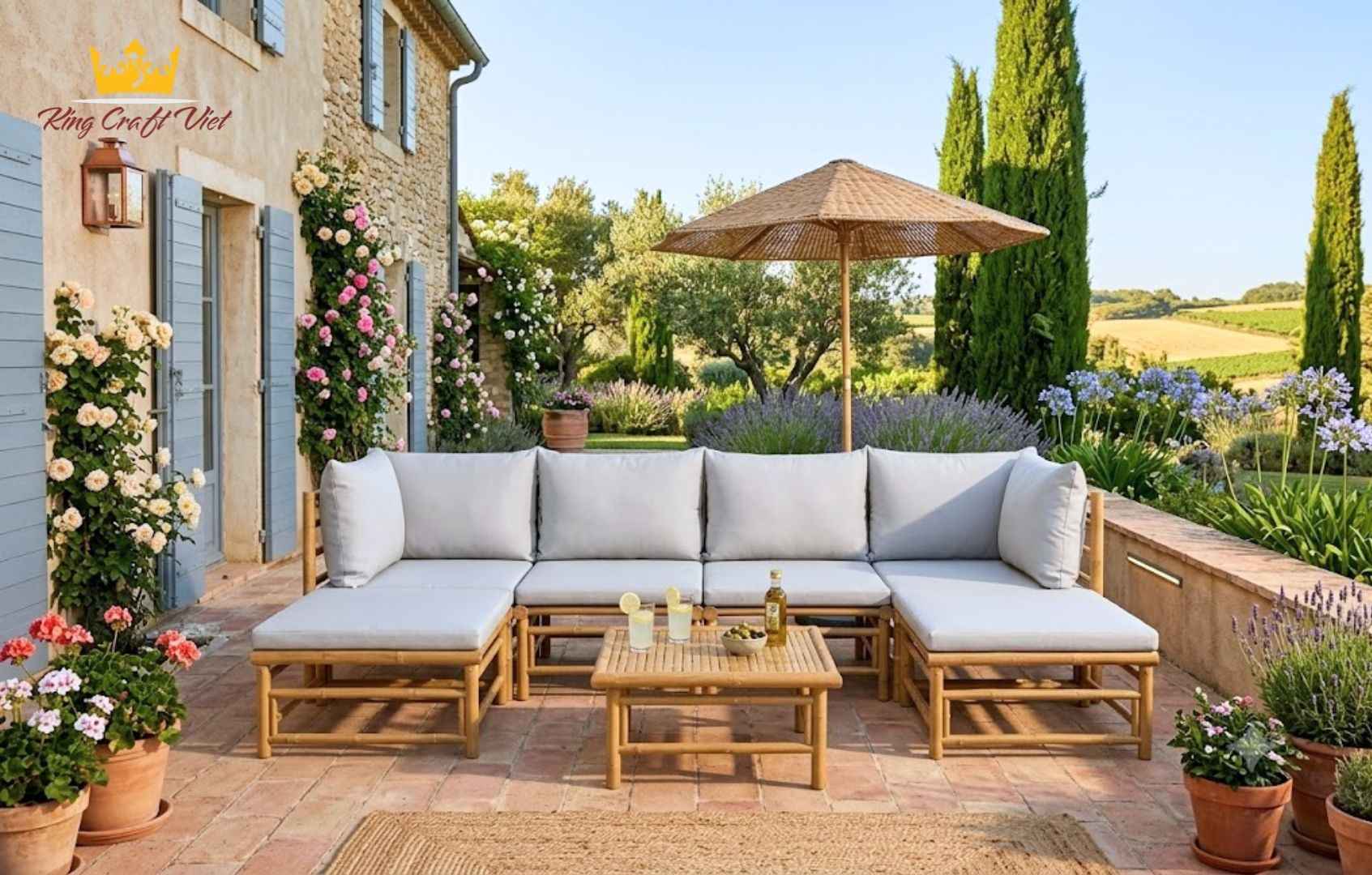 Handcrafted bamboo sofa and lounge furniture set