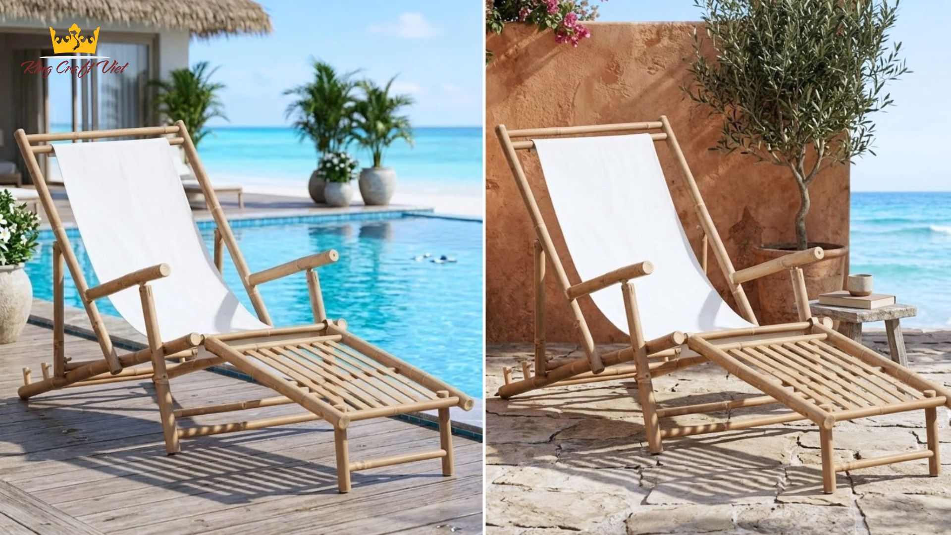 Bamboo outdoor lounge chairs and sun loungers for resort and hospitality projects