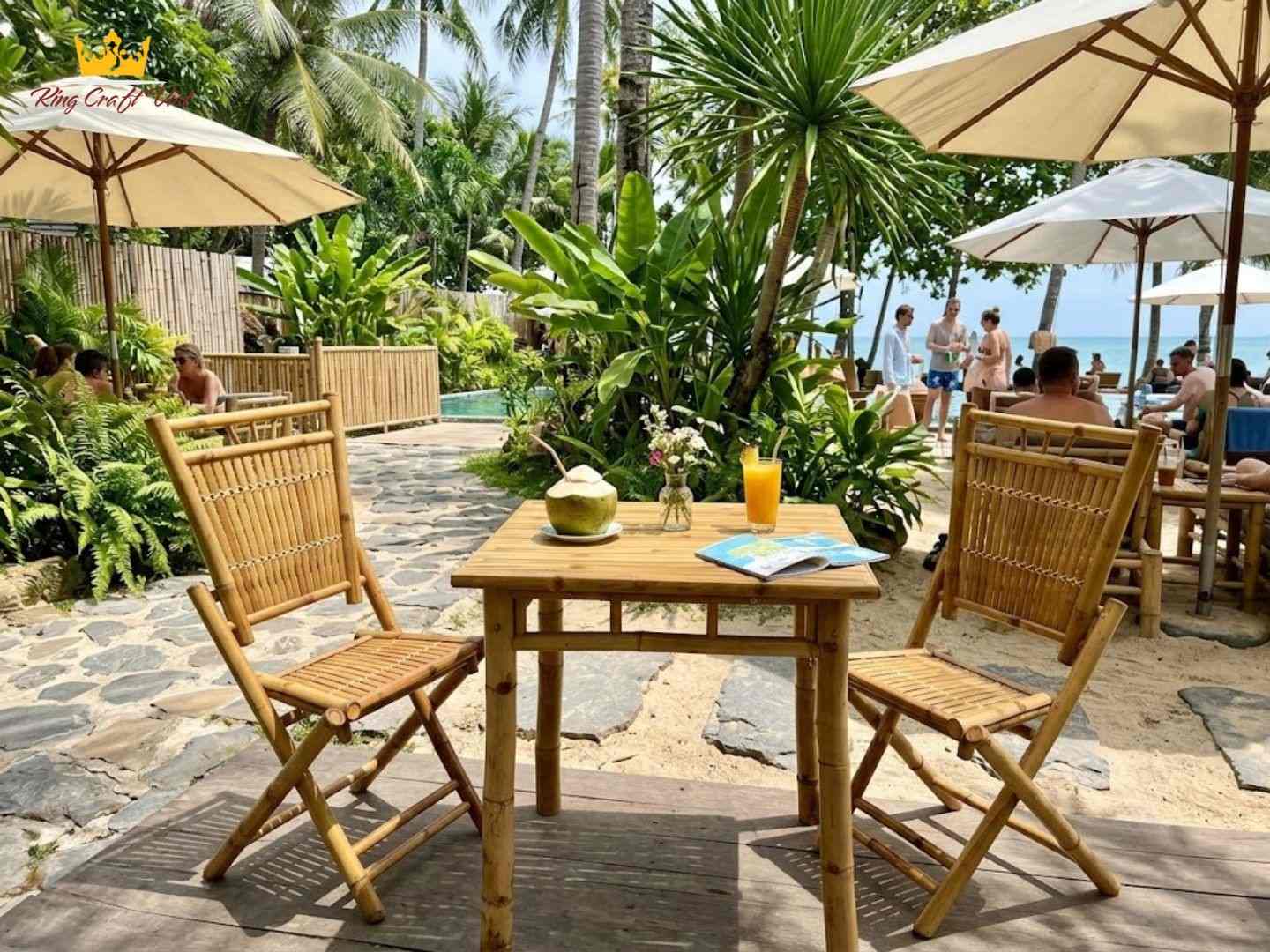 Bamboo outdoor tables and chairs for restaurants and cafes