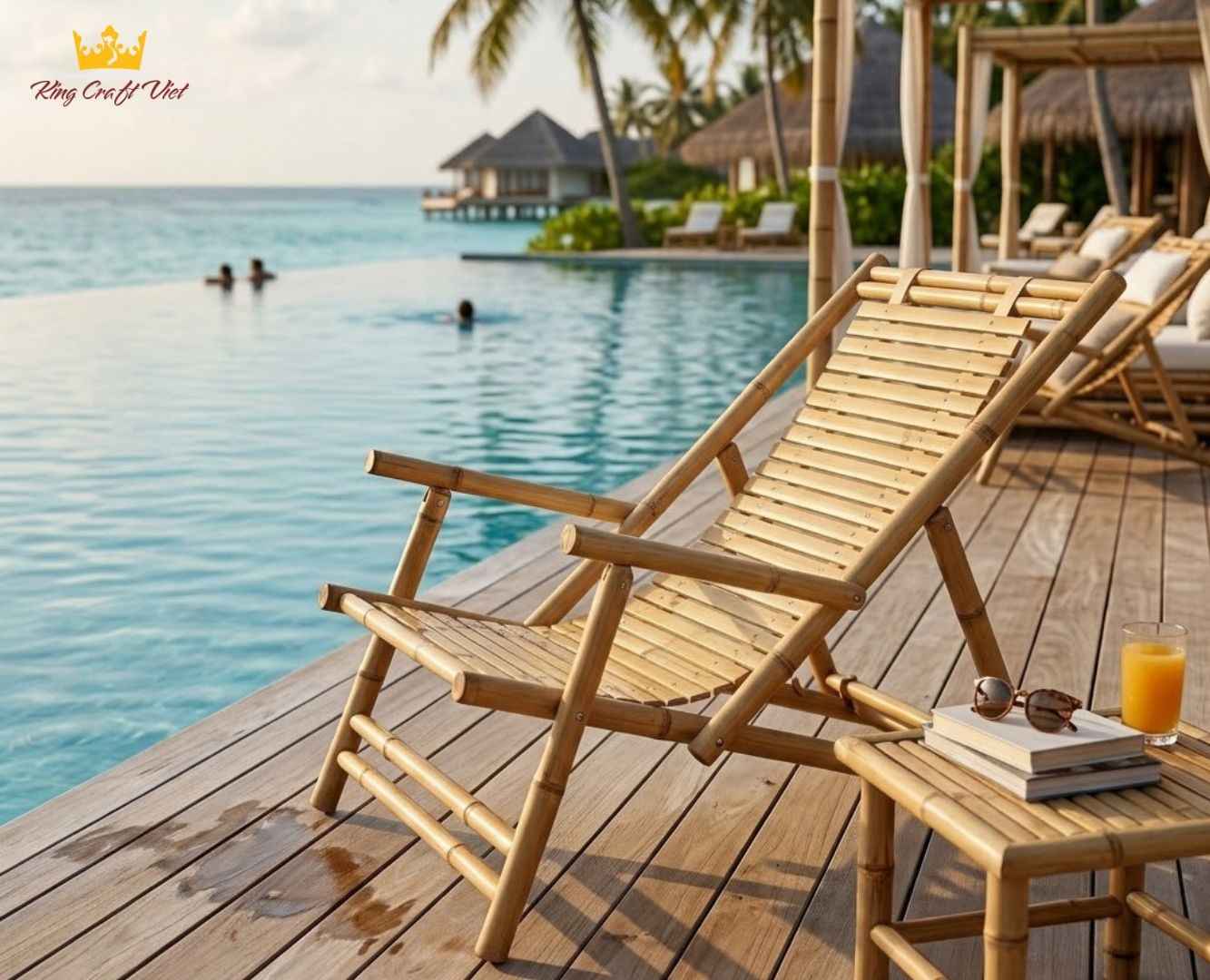 Handcrafted bamboo sun bed for resort outdoor spaces