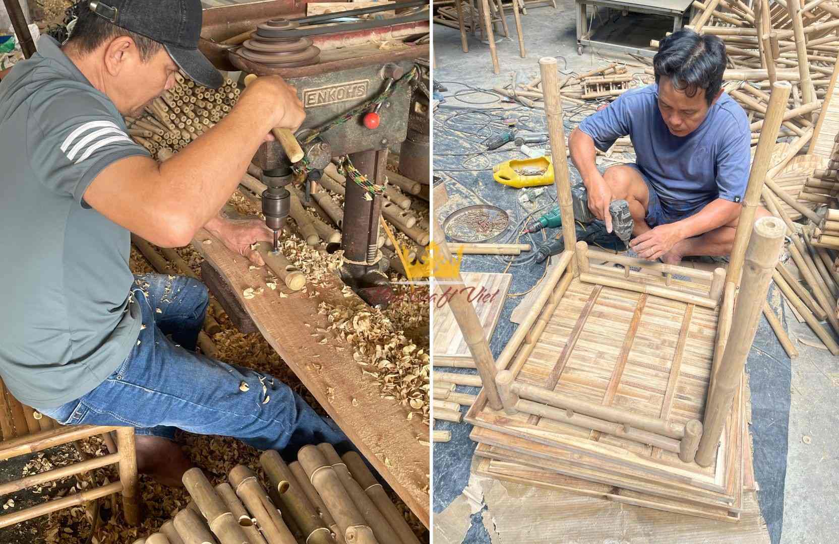 Vietnamese artisan making handcrafted bamboo furniture
