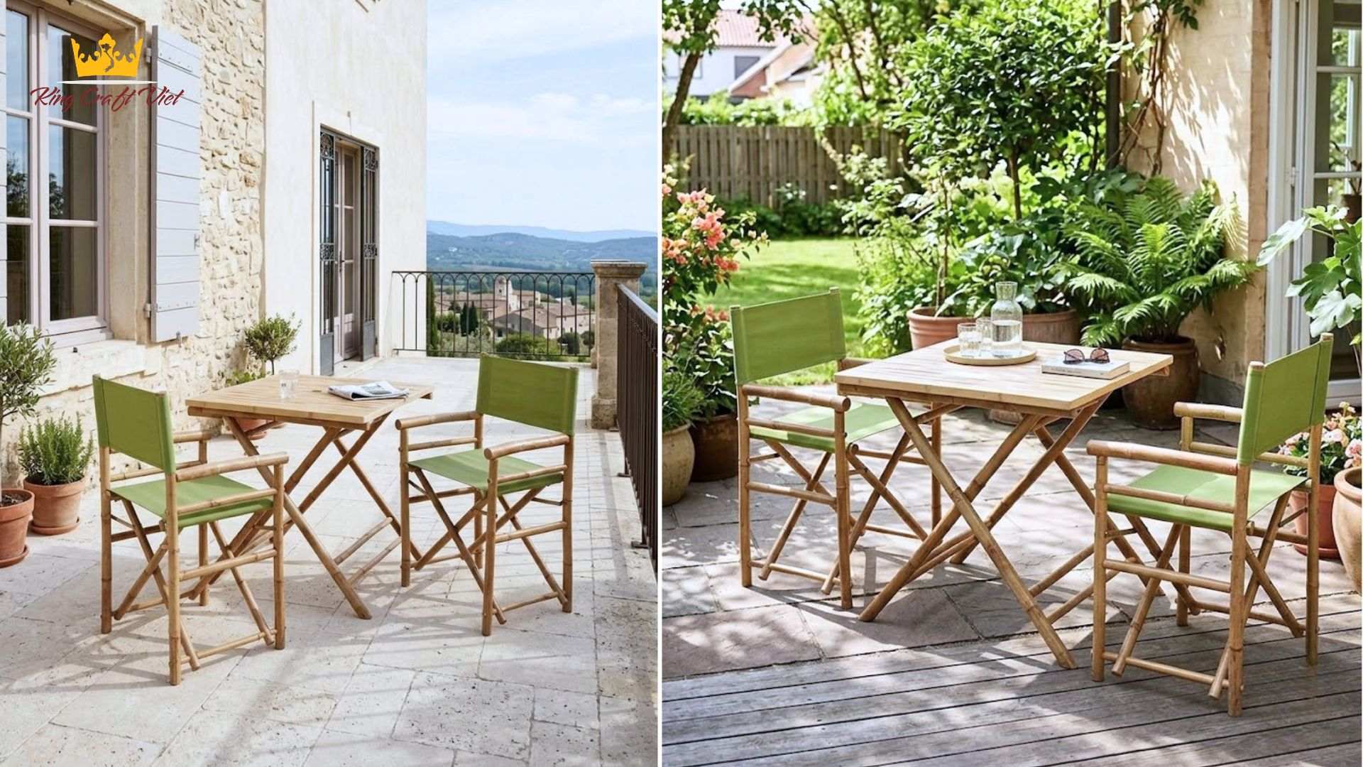 Wholesale bamboo outdoor dining table and chairs for garden restaurants and patios
